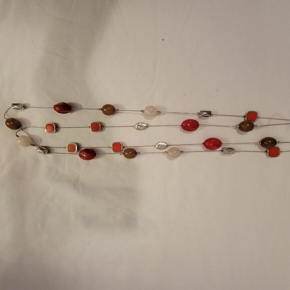 NY Double Strand Orange Beaded Statement Necklace - Picture 2 of 4